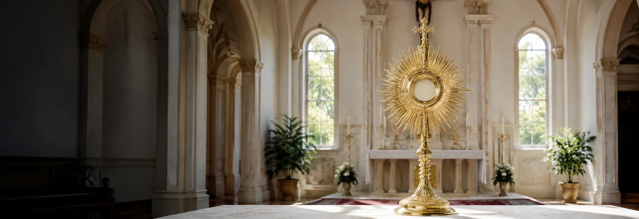 An open chapel leading toward the Eucharist in a monstrance